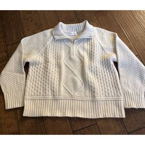 We Norwegians Chunky Knit Fair Isle Merino Wool Blend Half zip Sweater Beige - S
